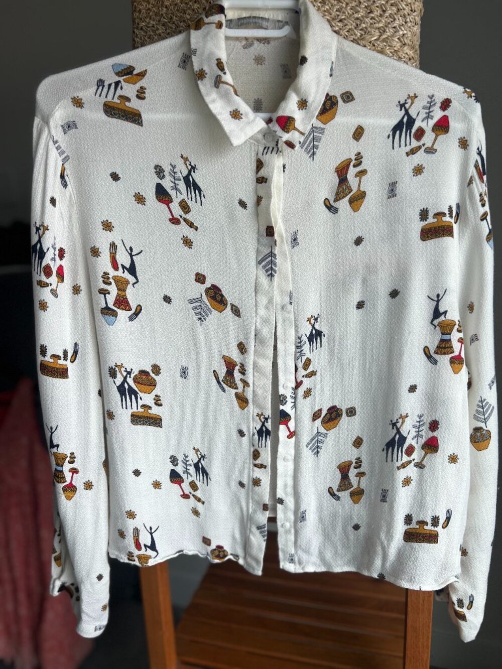 Zara Long Sleeve Button Up with Archeological Pattern